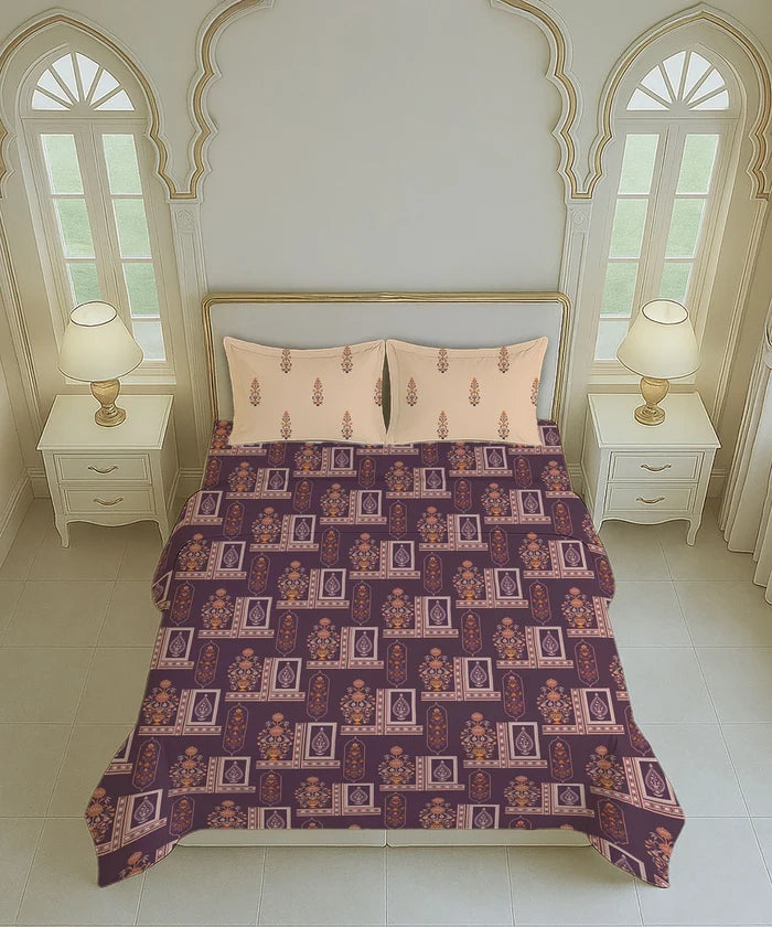 Home Essential Royal Bloom Queen Bedsheet Set, Mirabella Coral | 144TC Cotton| 2 Pillow Covers