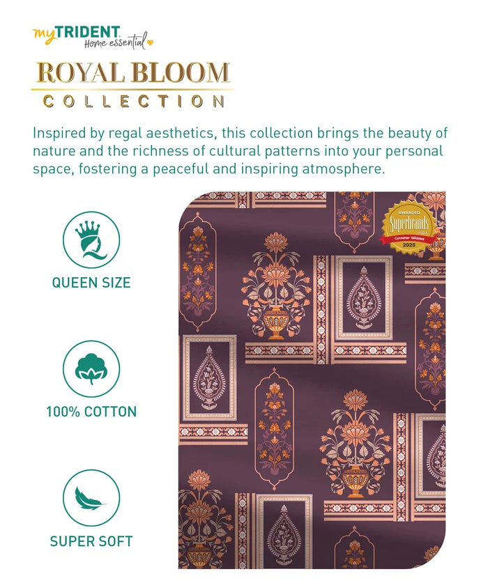 Home Essential Royal Bloom Queen Bedsheet Set, Mirabella Coral | 144TC Cotton| 2 Pillow Covers