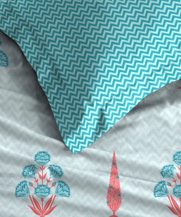 Home Essential Royal Bloom Queen Bedsheet Set, Raya Blue| 144TC Cotton| 2 Pillow Covers