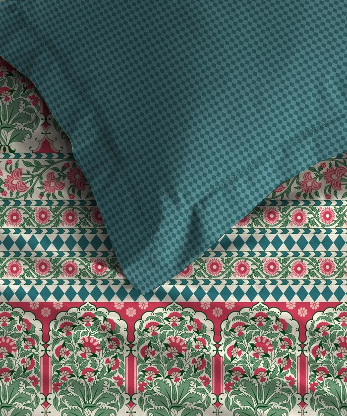 Home Essential Royal Bloom Queen Bedsheet Set, Rosario Teal| 144TC Cotton| 2 Pillow Covers