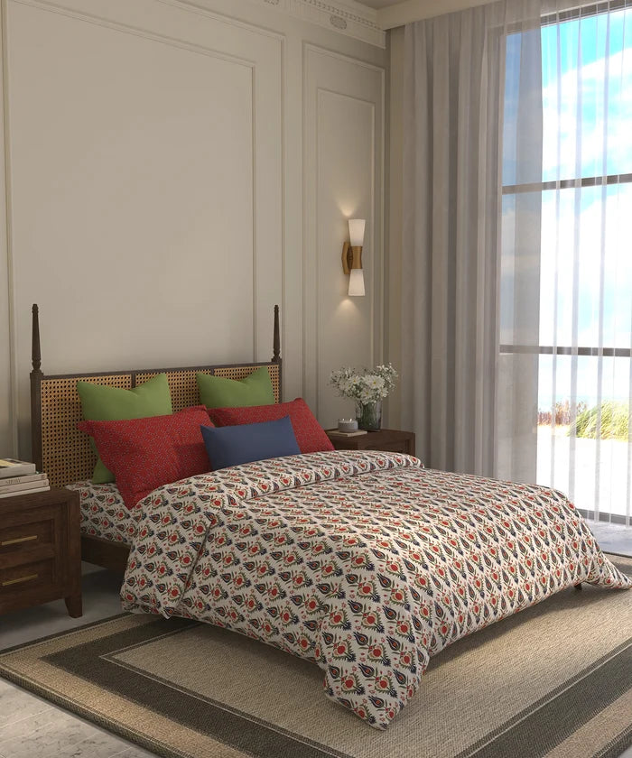 Home Essential Suzani Bedding Set, Bahar|144 TC Cotton| 4 Pc Set
