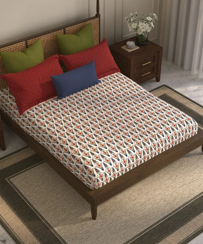 Home Essential Suzani Bedding Set, Bahar|144 TC Cotton| 4 Pc Set