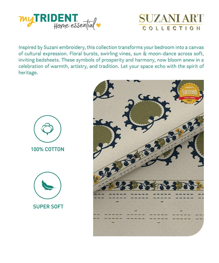 Home Essential Suzani Bedding Set, Nagma|144 TC Cotton| 4 Pc Set