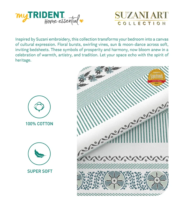 Home Essential Suzani Bedding Set, Naqsh|144 TC Cotton| 4 Pc Set
