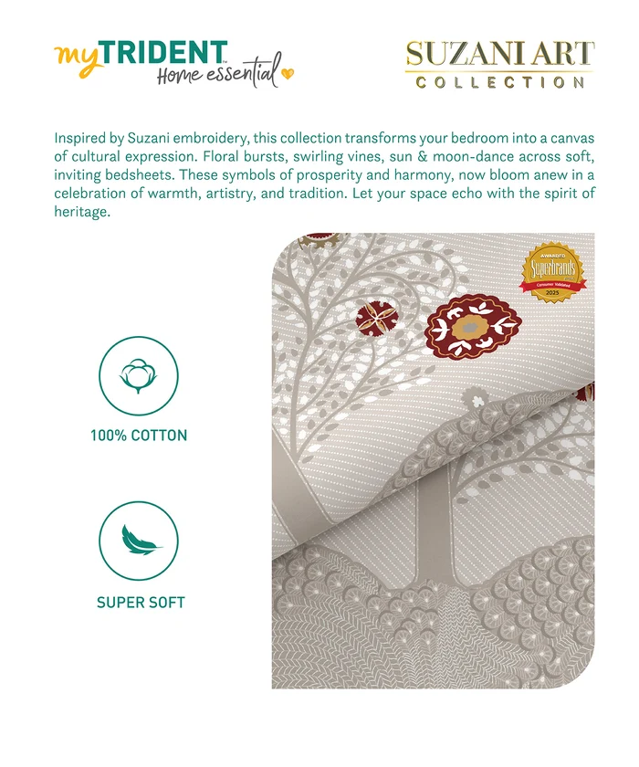 Home Essential Suzani Bedding Set, Zulfiyan|144 TC Cotton| 4 Pc Set