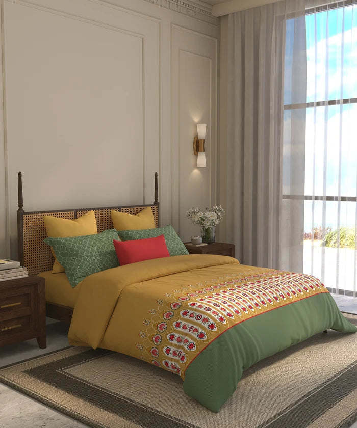 Home Essential  Suzani King Bedsheet, Khush Rang|144TC Cotton| 2 Pillow Covers