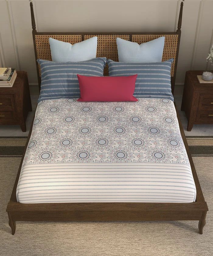 Home Essential  Suzani King Bedsheet, Vata Stuti|144TC Cotton| 2 Pillow Covers