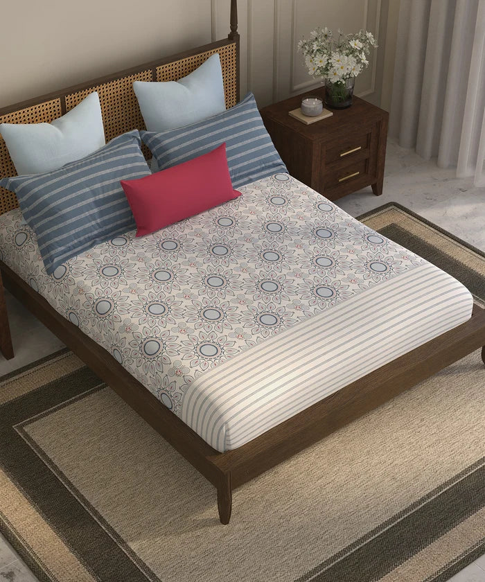Home Essential  Suzani King Bedsheet, Vata Stuti|144TC Cotton| 2 Pillow Covers