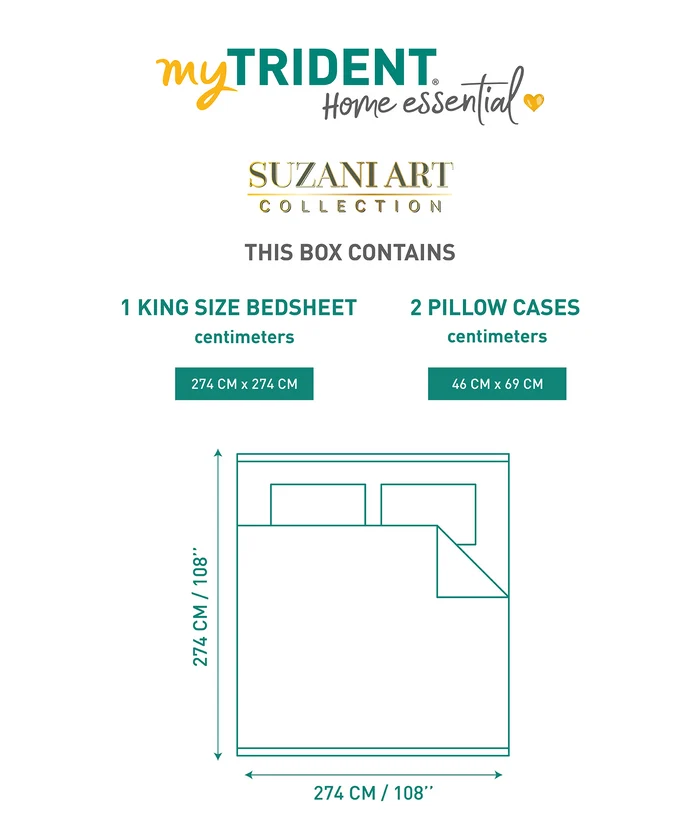 Home Essential  Suzani King Bedsheet, Vata Stuti|144TC Cotton| 2 Pillow Covers