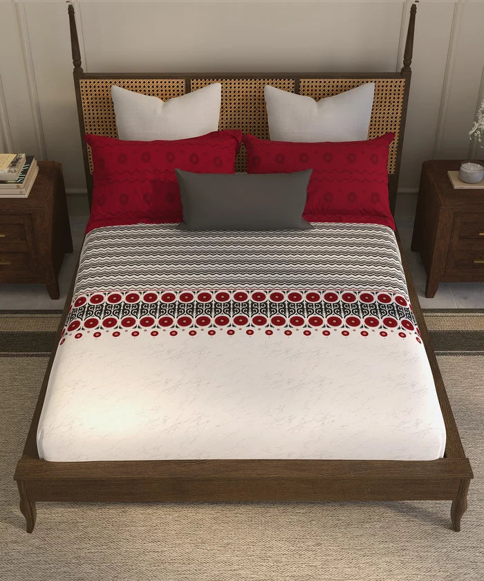 Home Essential Suzani King Fitted Bedsheet Set, Chaand Bagh|144 TC Cotton| 2 Pillow Covers