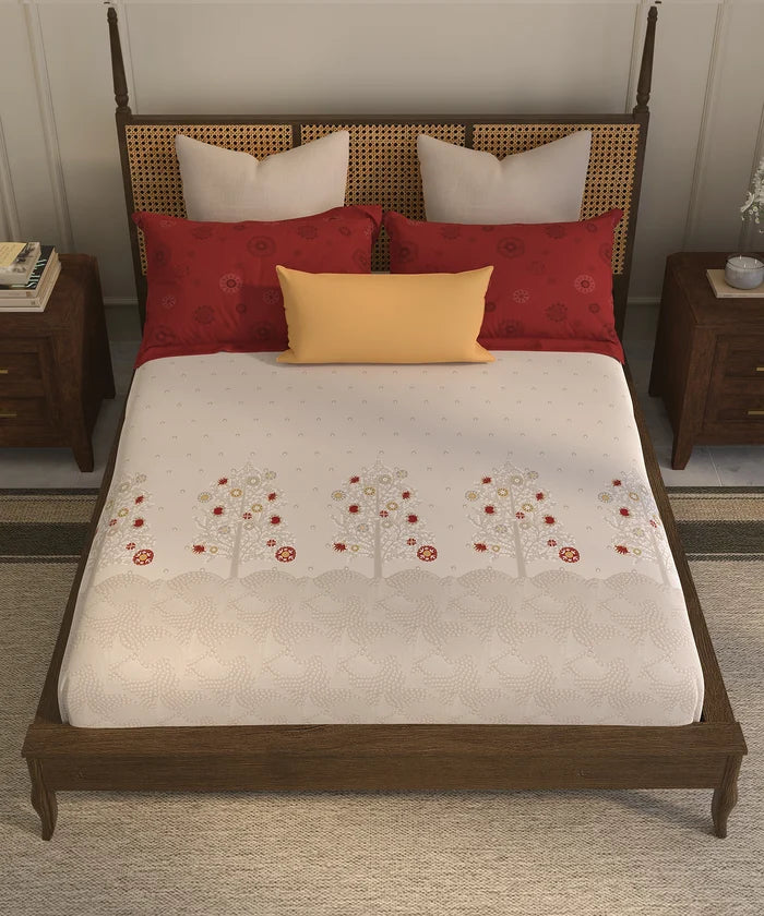 Home Essential Suzani King Fitted Bedsheet Set, Zulfiyan|144 TC Cotton| 2 Pillow Covers