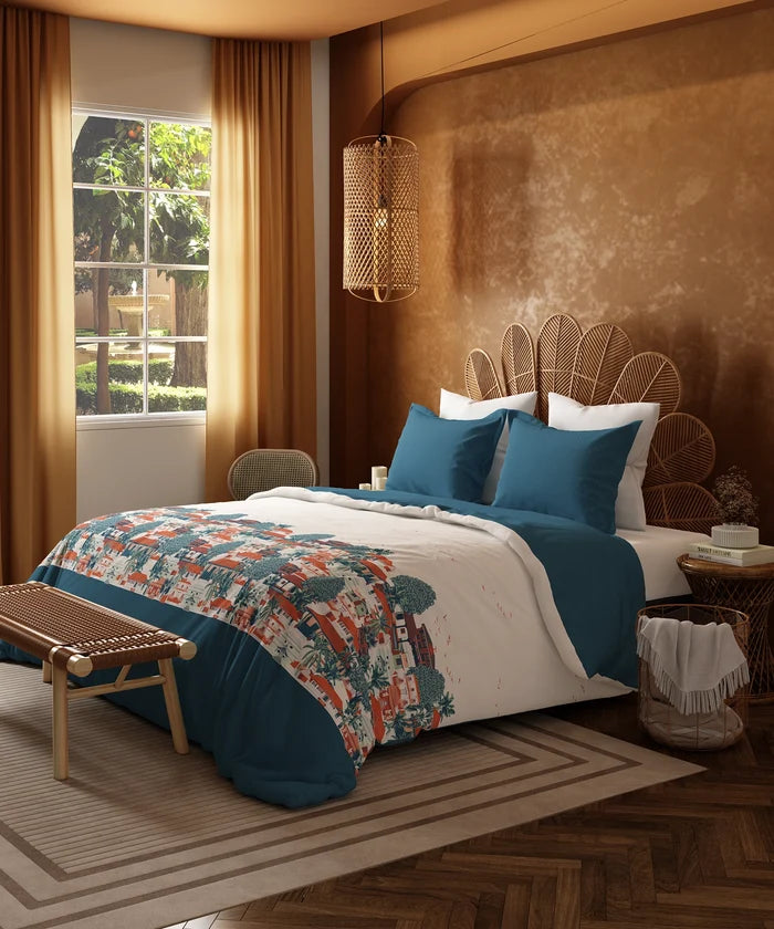 Home Essentials Namaste Bharat Bedding Set, Chhetinad Blue| 144 TC Cotton|4 Pc Set