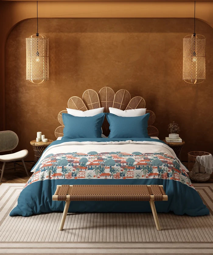 Home Essentials Namaste Bharat Bedding Set, Chhetinad Blue| 144 TC Cotton|4 Pc Set