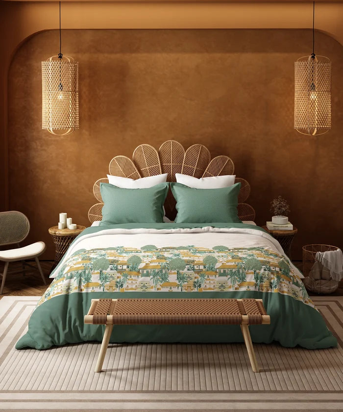 Home Essentials Namaste Bharat Bedding Set, Chhetinad Green| 144 TC Cotton|4 Pc Set