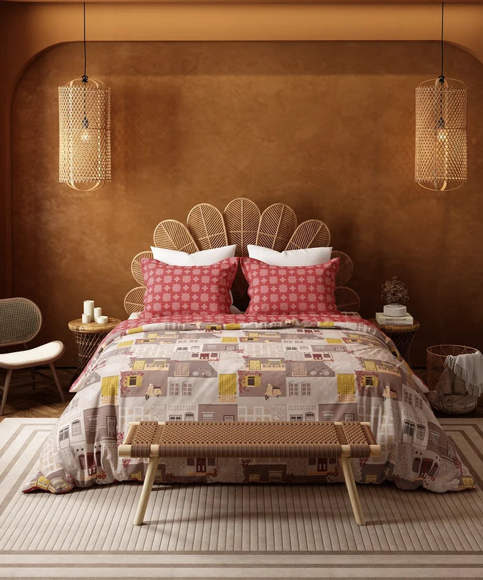 Home Essentials Namaste Bharat Bedding Set, Dakshin Dwaar Brown | 144 TC Cotton|4 Pc Set