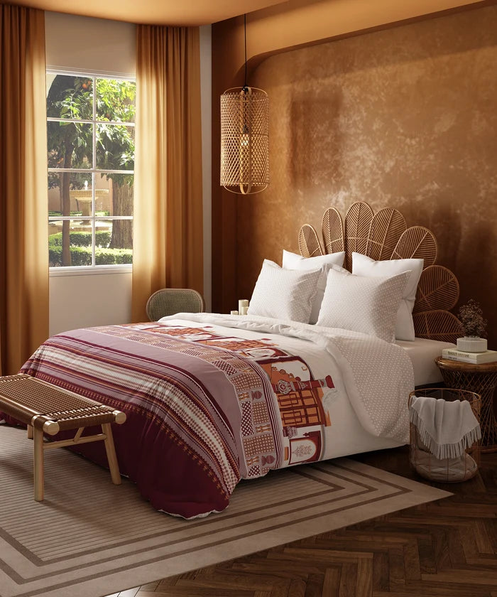 Home Essentials Namaste Bharat Bedding Set, Gharonda Terracotta | 144 TC Cotton|4 Pc Set