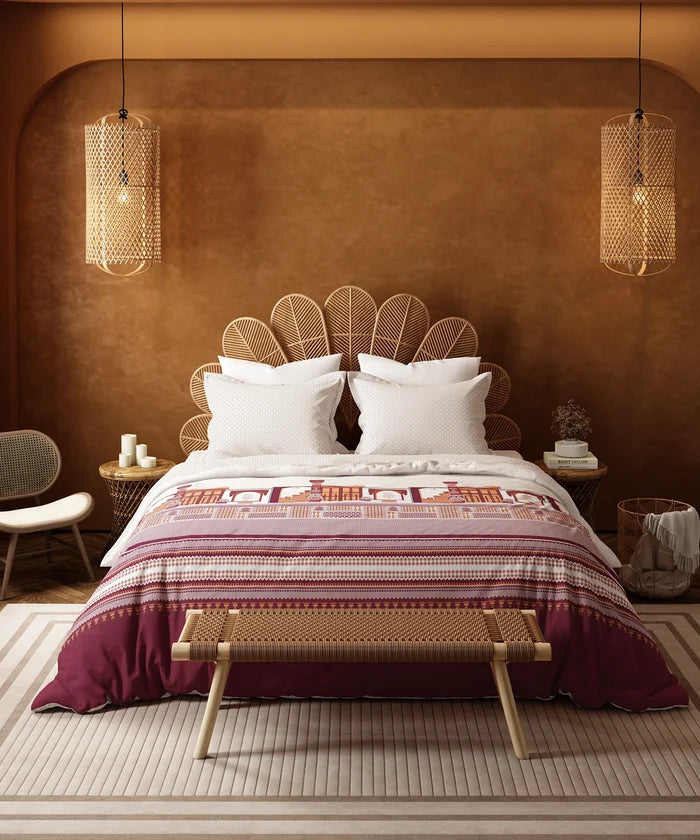 Home Essentials Namaste Bharat Bedding Set, Gharonda Terracotta | 144 TC Cotton|4 Pc Set