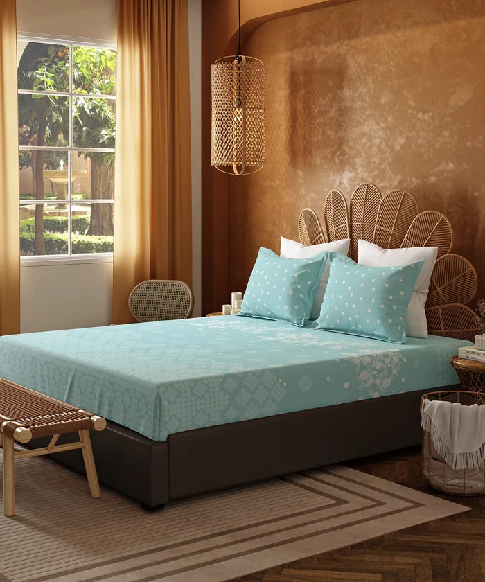 Home Essentials Namaste Bharat Bedding Set, Kolam Streets Blue | 144 TC Cotton|4 Pc Set