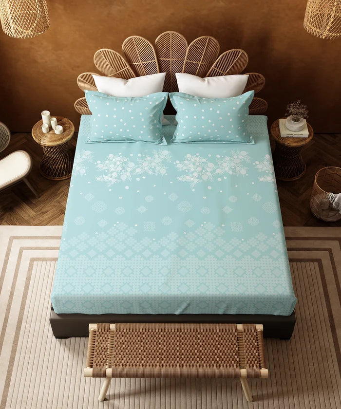 Home Essentials Namaste Bharat Bedding Set, Kolam Streets Blue | 144 TC Cotton|4 Pc Set