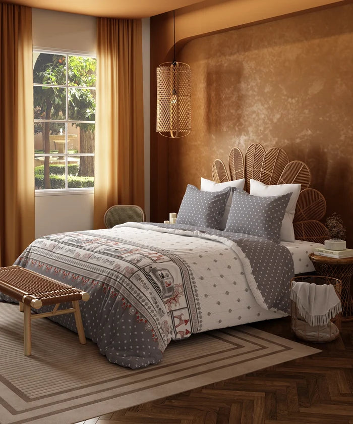 Home Essentials Namaste Bharat Bedding Set, Shor Gul Grey | 144 TC Cotton|4 Pc Set