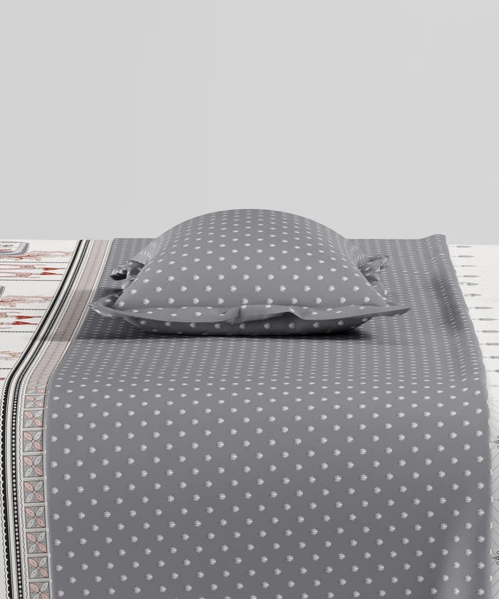 Home Essentials Namaste Bharat Bedding Set, Shor Gul Grey | 144 TC Cotton|4 Pc Set