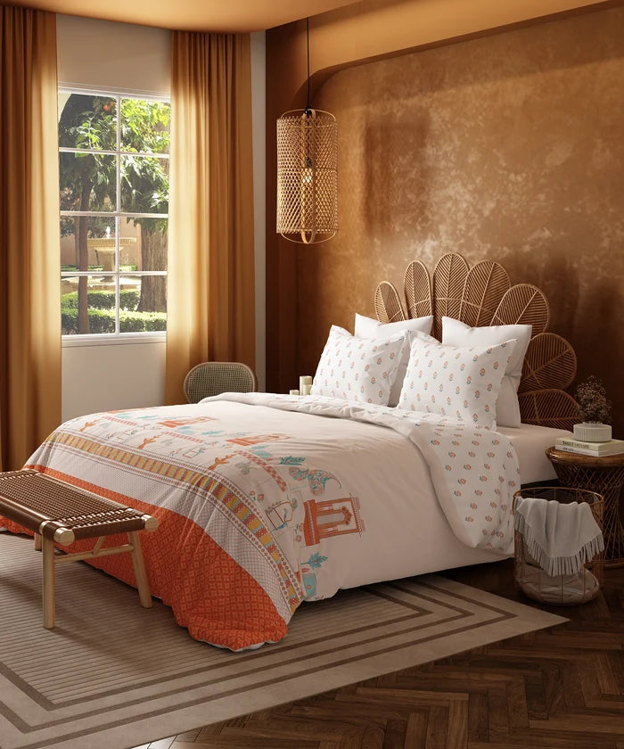Home Essentials Namaste Bharat Bedding Set, Vatsalya Orange| 144 TC Cotton|4 Pc Set