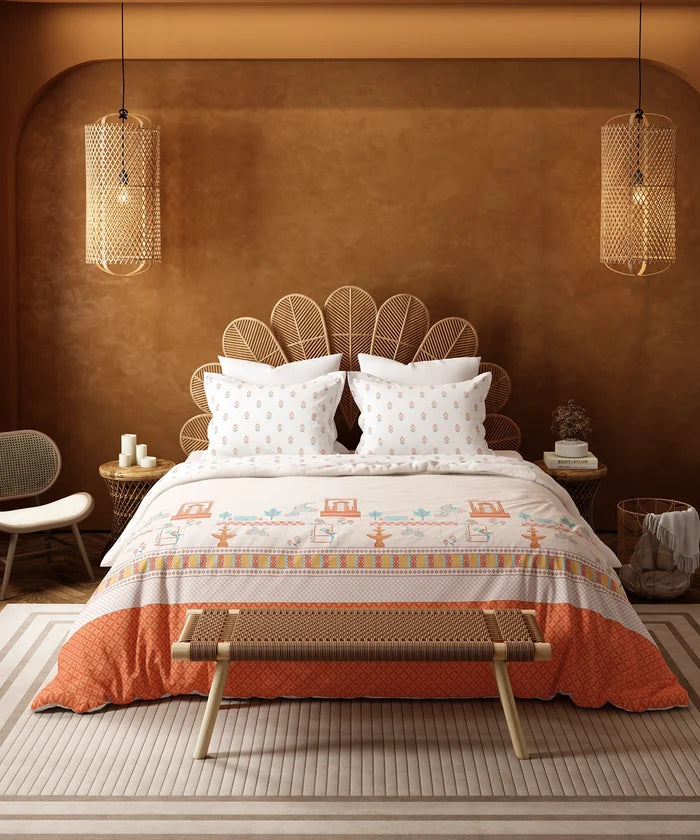 Home Essentials Namaste Bharat Bedding Set, Vatsalya Orange| 144 TC Cotton|4 Pc Set