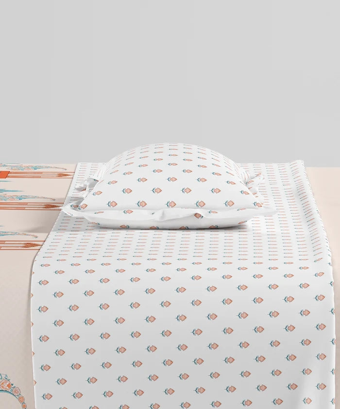 Home Essentials Namaste Bharat Bedding Set, Vatsalya Orange| 144 TC Cotton|4 Pc Set