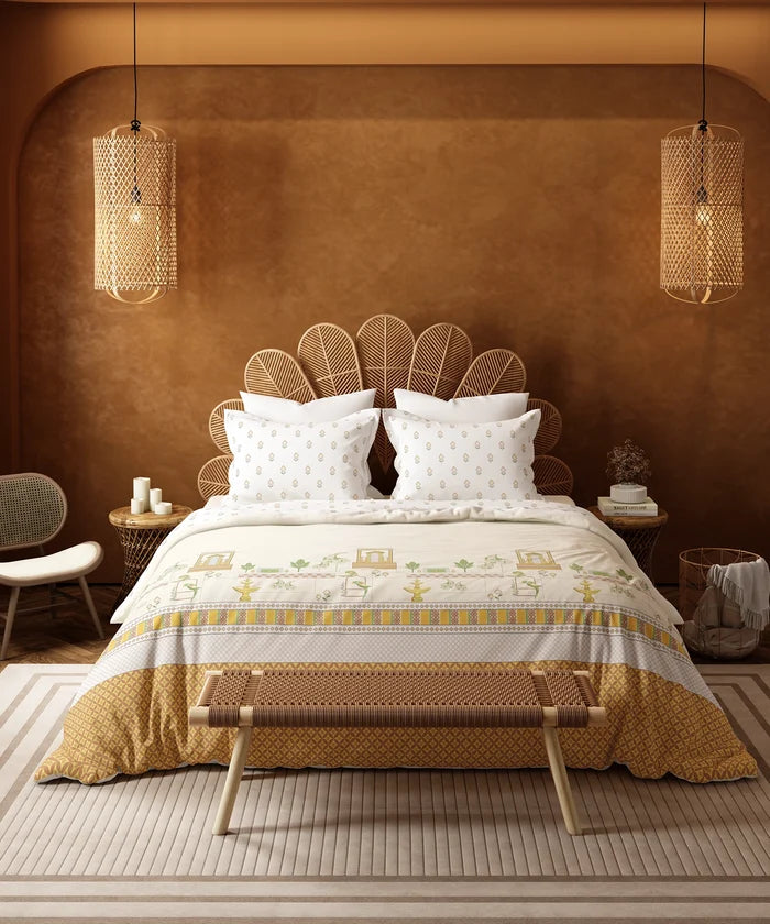 Home Essentials Namaste Bharat Bedding Set, Vatsalya Orche| 144 TC Cotton|4 Pc Set