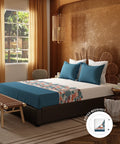 Home Essentials Namaste Bharat Fitted Bedsheet Set, Chetinad Blue| 144 TC Cotton| 2 Pillow Covers