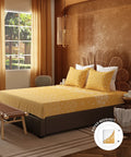 Home Essentials Namaste Bharat Fitted Bedsheet Set, Kolam Streets Yellow|144 TC Cotton| 2 Pillow Covers