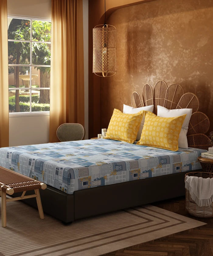 Home Essentials Namaste Bharat King Bedsheet Set, Dakshin Dwaar Blue |144 TC Cotton| 2 Pillow Covers