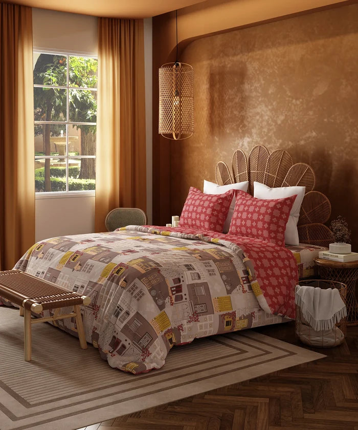 Home Essentials Namaste Bharat King Bedsheet Set, Dakshin Dwaar Brown|144 TC Cotton| 2 Pillow Covers