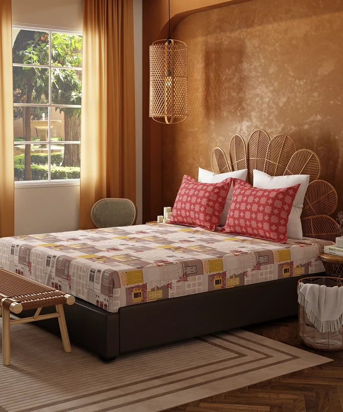Home Essentials Namaste Bharat King Bedsheet Set, Dakshin Dwaar Brown|144 TC Cotton| 2 Pillow Covers