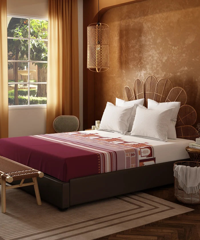 Home Essentials Namaste Bharat King Bedsheet Set, Gharonda Terracotta|144 TC Cotton| 2 Pillow Covers