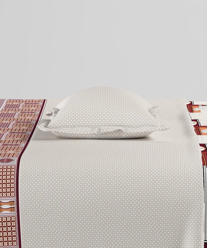 Home Essentials Namaste Bharat King Bedsheet Set, Gharonda Terracotta|144 TC Cotton| 2 Pillow Covers