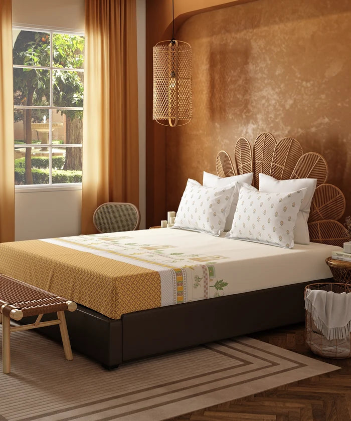 Home Essentials Namaste Bharat King Bedsheet Set, Vatsalya Orche|144 TC Cotton| 2 Pillow Covers