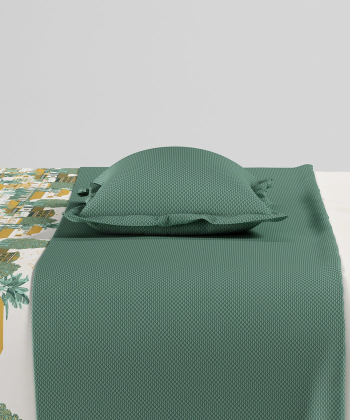 Home Essentials Namaste Bharat Single Bedsheet Set, Chetinad Green| 144 TC Cotton| 1 Pillow Cover
