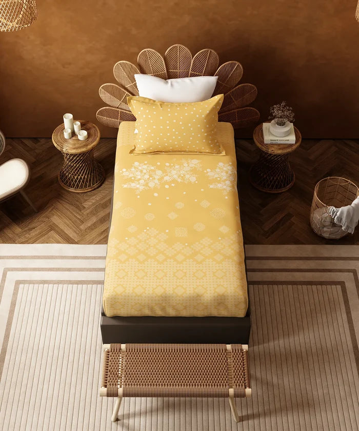 Home Essentials Namaste Bharat Single Bedsheet Set, Kolam Streets Yellow| 144 TC Cotton| 1 Pillow Cover