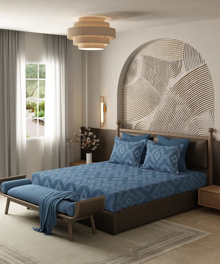 Home Essentials Pastel Poetry Bedding Set, Sanjh Denim| 144 TC Cotton|4 Pc Set