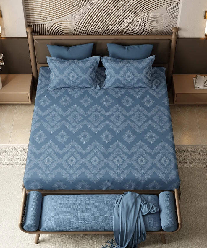 Home Essentials Pastel Poetry Bedding Set, Sanjh Denim| 144 TC Cotton|4 Pc Set