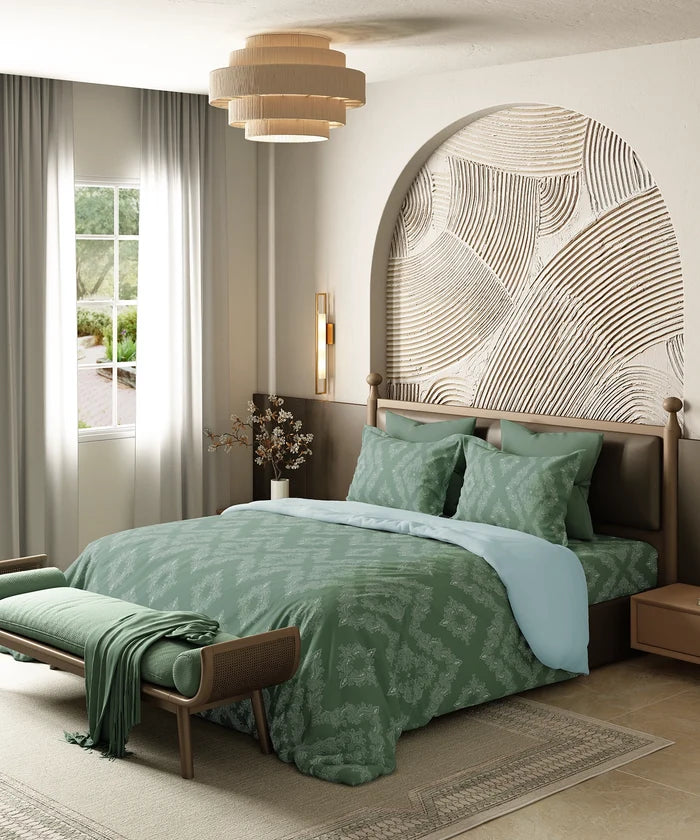 Home Essentials Pastel Poetry Bedding Set, Sanjh Jade| 144 TC Cotton|4 Pc Set