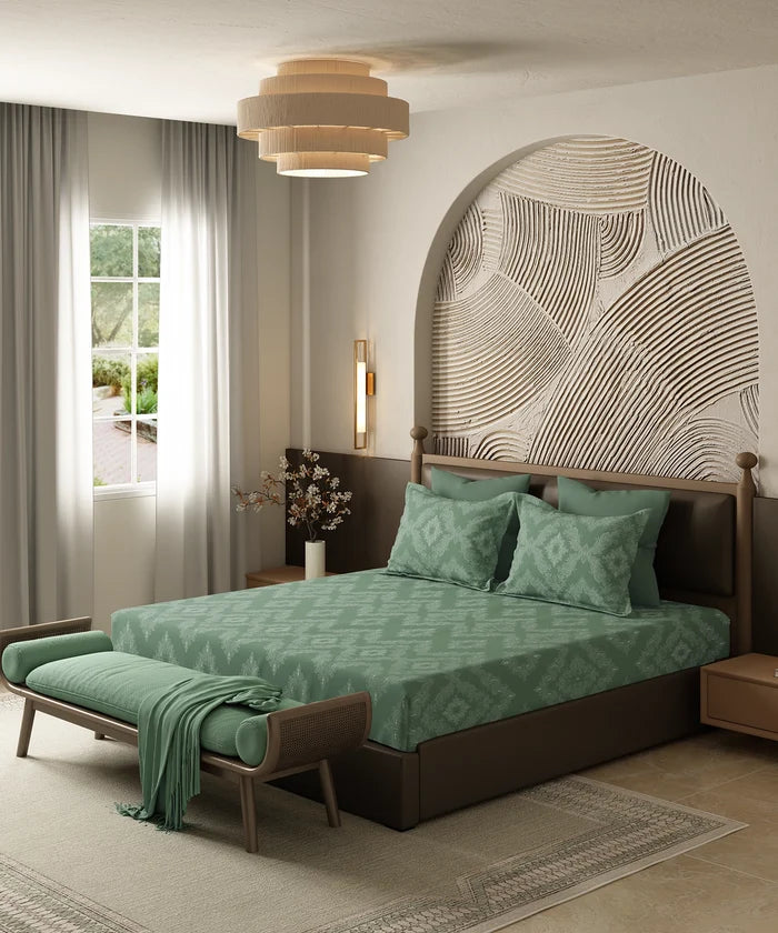 Home Essentials Pastel Poetry Bedding Set, Sanjh Jade| 144 TC Cotton|4 Pc Set
