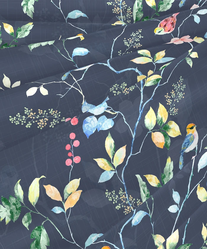 Indulgence Painterly Pattern King Bedsheet Set, Blue Bank|300 TC Cotton| 4 Pillow Covers