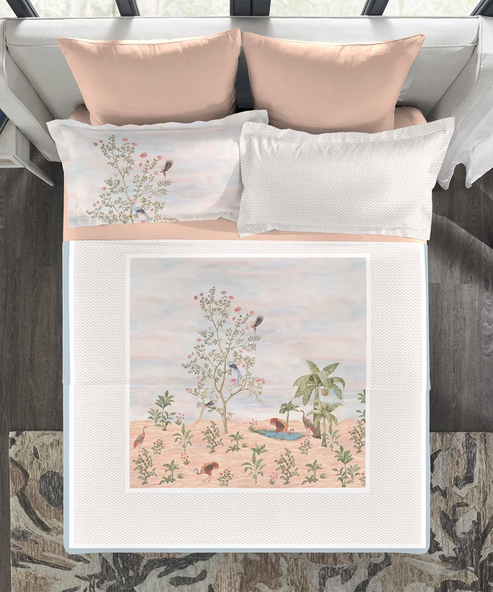 Indulgence Painterly Pattern King Bedsheet Set, Feathers in the field|300 TC Cotton| 4 Pillow Covers