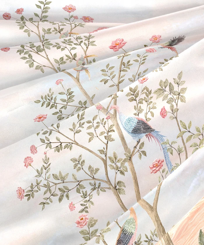 Indulgence Painterly Pattern King Bedsheet Set, Feathers in the field|300 TC Cotton| 4 Pillow Covers