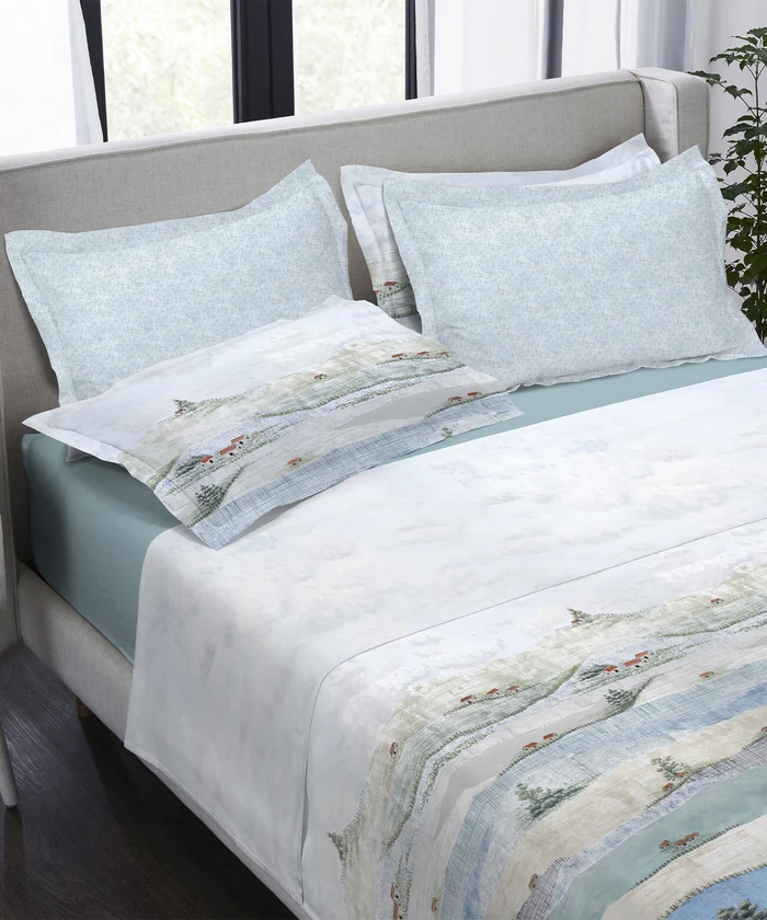 Indulgence Painterly Pattern King Bedsheet Set, Hillside Harvest|300 TC Cotton| 4 Pillow Covers