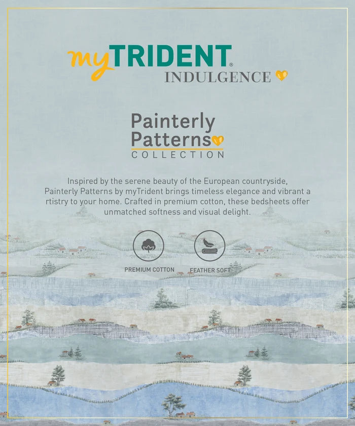 Indulgence Painterly Pattern King Bedsheet Set, Hillside Harvest|300 TC Cotton| 4 Pillow Covers