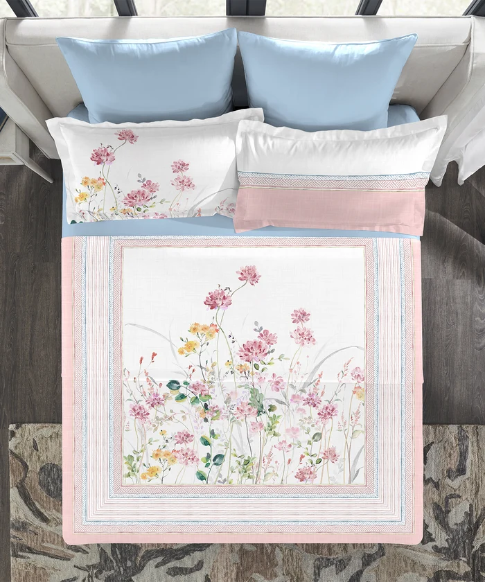 Indulgence Painterly Pattern King Bedsheet Set, Petals of South|300 TC Cotton| 4 Pillow Covers