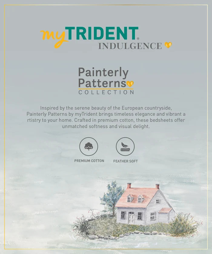 Indulgence Painterly Pattern King Bedsheet Set, The Quiet River|300 TC Cotton| 4 Pillow Covers